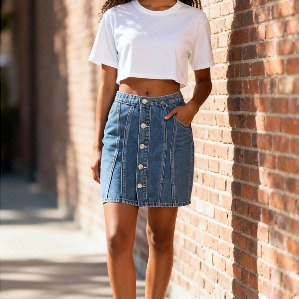 L'AGENCE Phia Denim Button-Front Mini Skirt